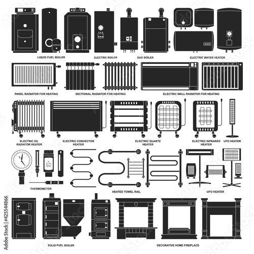 Electric heater vector black set icon. Vector illustration boiler on white background. Isolated black set icon electric heater .