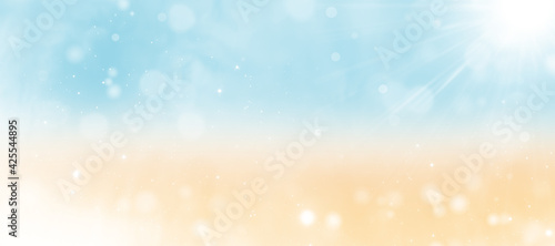 Seascape and sand on a blurred background with bokeh. Marine background illustration. Summer concept
