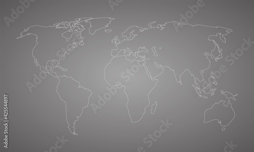 world map white outline on gray background