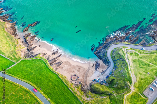 Obraz na płótnie Cumeenoole Beach Kerry Ring of Dingle Ireland aerial amazing scenery view w salonie