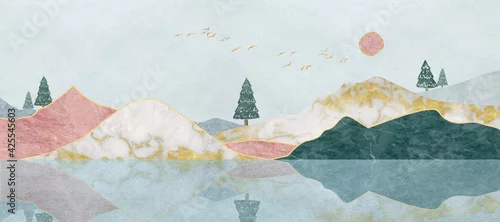 Obraz Ilustracja krajobrazu z dala od małych drzew