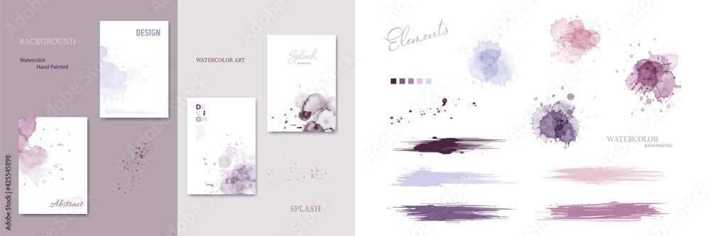 Set of watercolor splash blot and brush strokes Set of watercolor splash blot and brush strokes