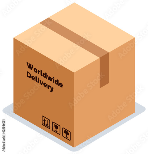 Cardboard box for shipping worldwide. Paper container for storage parcels and packaging of goods