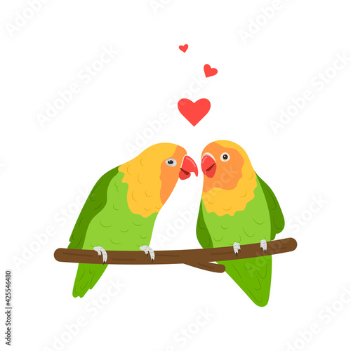 Cute parrots lovebirds. Vector illustration.