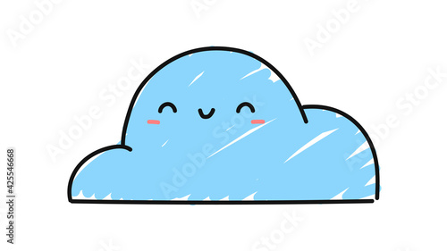 A hand-drawn cloud with a smile isolated on a white background. Karakul. Kawaii style. Weather concept. Vector illustration