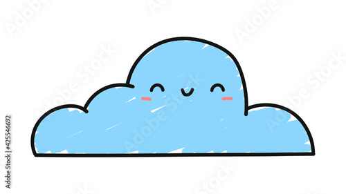 A hand-drawn cloud with a smile isolated on a white background. Karakul. Kawaii style. Weather concept. Vector illustration