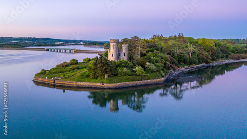 Fota Castle Cork Ireland sunset  aerial scenery view reflection blue hour