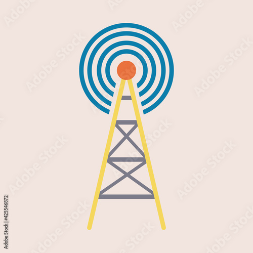 Radio tower icon. Radio waves for broadcast transmission line art vector icon