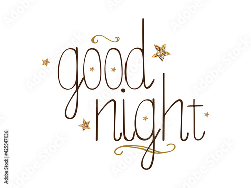 Cartoon good night text for print design. Isolated vector illustration.