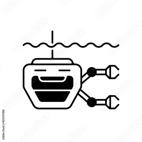 ROV black linear icon. Remotely operated underwater vehicle is tethered underwater highly maneuverable mobile device. Maritime industry. Outline symbol on white space. Vector isolated illustration
