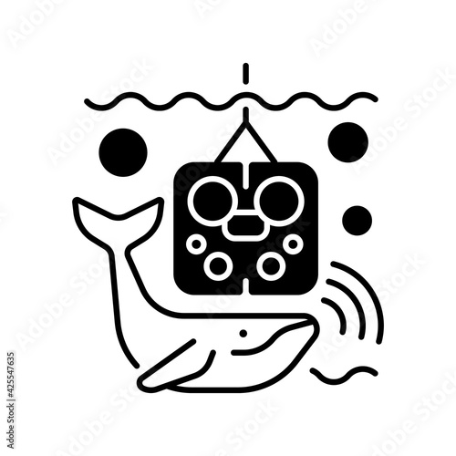 Acoustic recording package black linear icon. Acoustic surrounding data provided from ocean bottom enviroment and creatures that live there. Outline symbol on white space. Vector isolated illustration