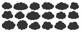 Black flat vector cloud set. Clouds cartoon symbols on white background for web site design, logo, app. Bubble icon collection for infographic design. Label and stickers