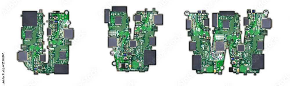 The letters U, V, W are made from a chip The letters U, V, W are made from a chip