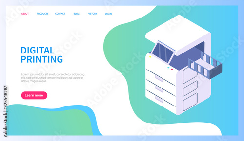 Technology for printing on papers. Isometric copier or printer. Photocopier, printing machine