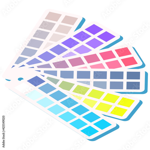 Color guide with palette of paint samples isolated on white background. Set of shades of ink