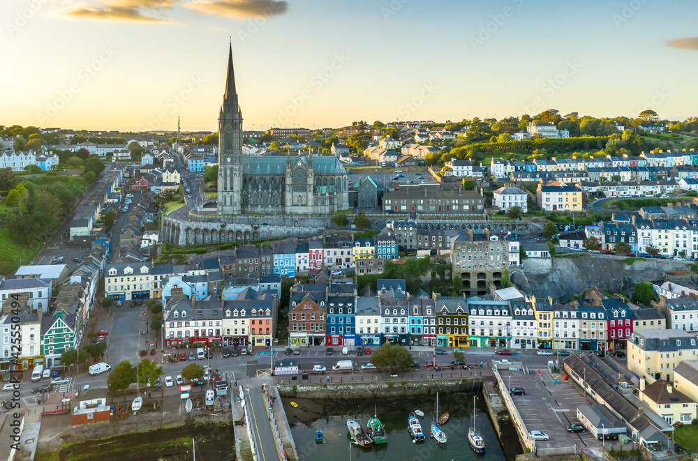 St Colman's Cathedral Cobh Cork Ireland aerial amazing scenery view Irish landmark traditional town