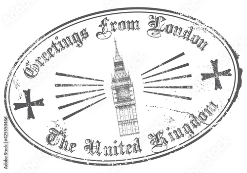 Greetings From London. Vector Rubber Stamp.
