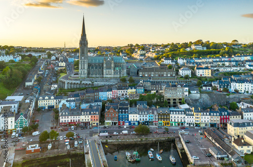 St Colman's Cathedral Cobh Cork Ireland aerial amazing scenery view Irish landmark traditional town 