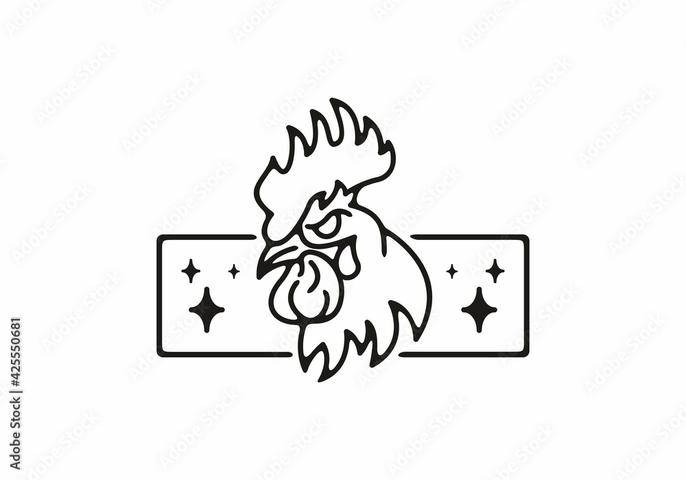 Black and white rooster head line art illustration tattoo