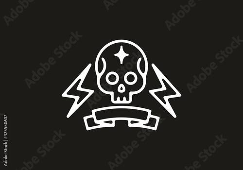 Black and white electric skull line art tattoo