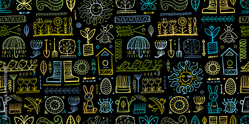 Fototapeta Spring and Gardening Background. Seamless Pattern for your design