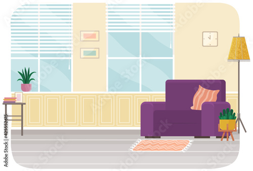 Flat design interior. Planning and arrangement of furniture in apartment. Living room. Home lifestyle. Style house