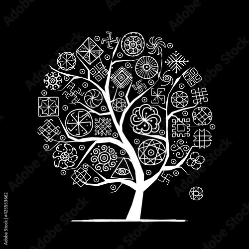 Sacred geometry, art tree. Alchemy, religion, philosophy, spirituality. Hand ...
