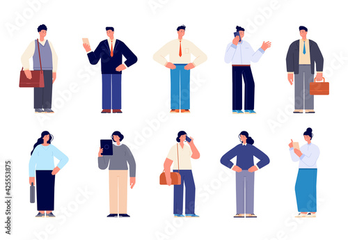Business team characters. Professional men, female employee or executives. Happy office people, diverse isolated worker person utter vector set