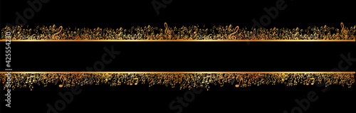 frame of gold musical notes melody on dark background	

