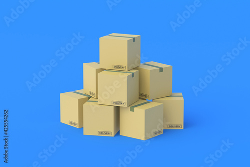 Heap of boxes. Freight transportation and logistic. Import, export of goods. Storage of cargo. International trade. Wholesale purchase, sale. Delivery company. 3d rendering