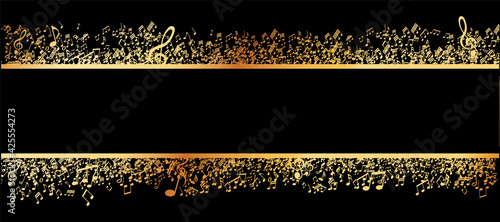 frame of gold musical notes melody on dark background	