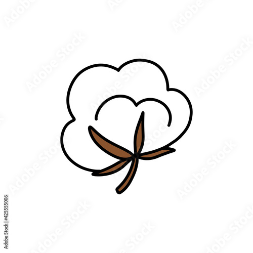 cotton doodle icon, vector color line illustration