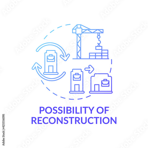 Reconstruction possibility concept icon. Office building idea thin line illustration. Working environment. Changing structure. Increasing work efficiency. Vector isolated outline RGB color drawing