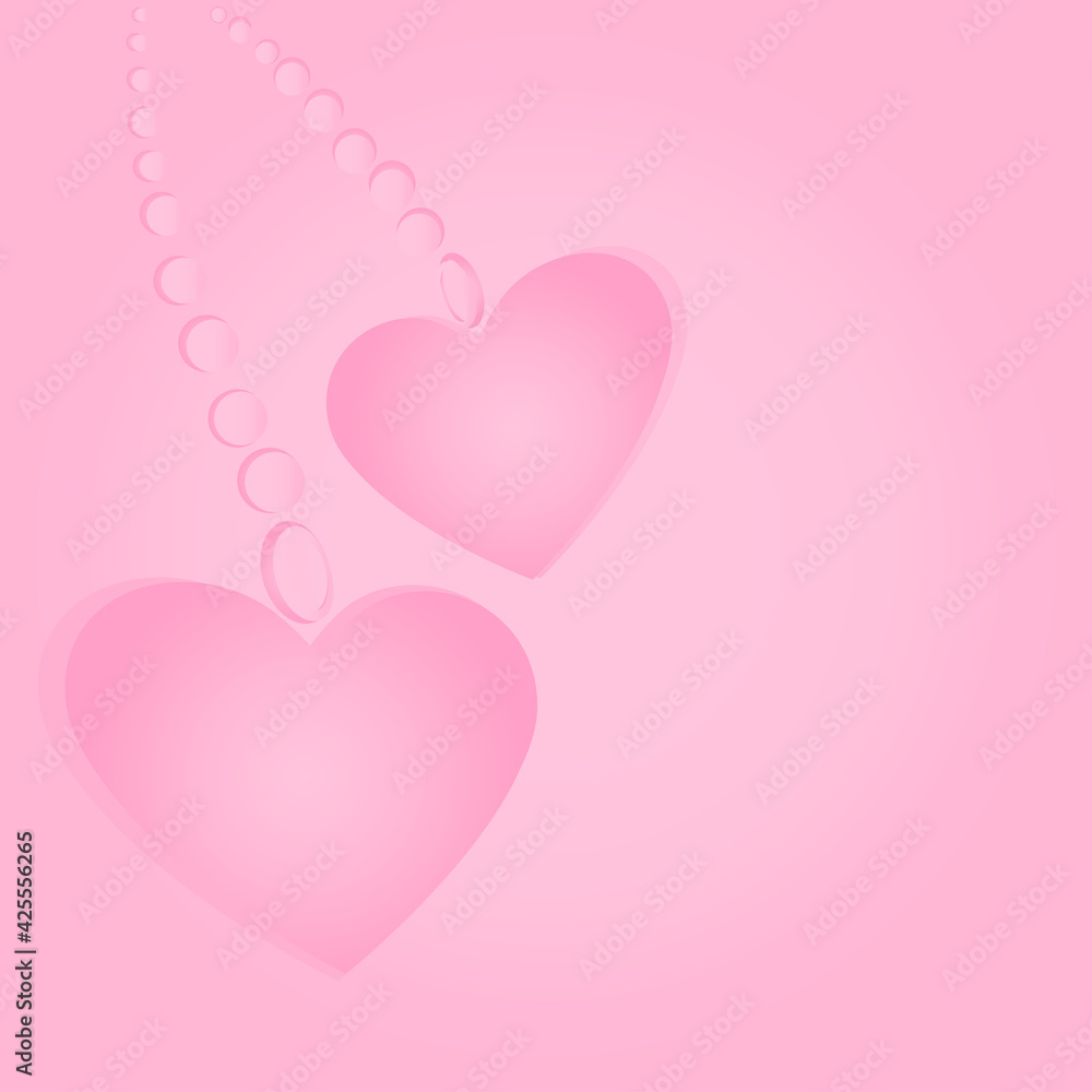 Romantic background with pink hearts. Valentines day card, flat design. Vector	
