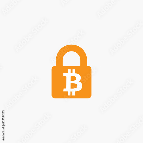Lock bitcoin. Computer hacker and ransomware vector concept. Criminal hacking, data theft and blackmailing symbol. Bitcoin digital currency sign.