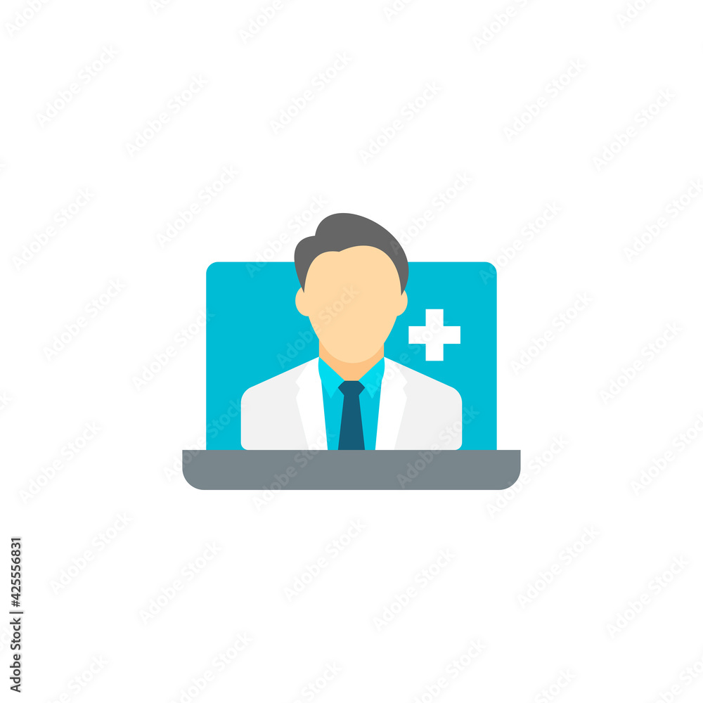 Online Doctor Consultation Icon. Flat Design. Isolated. Online Doctor Consultation Icon. Flat Design. Isolated.