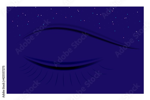Abstract background with blue gradients and an eye image. Web screen saver, banner, wallpaper with the night sky. Vector illustration.

