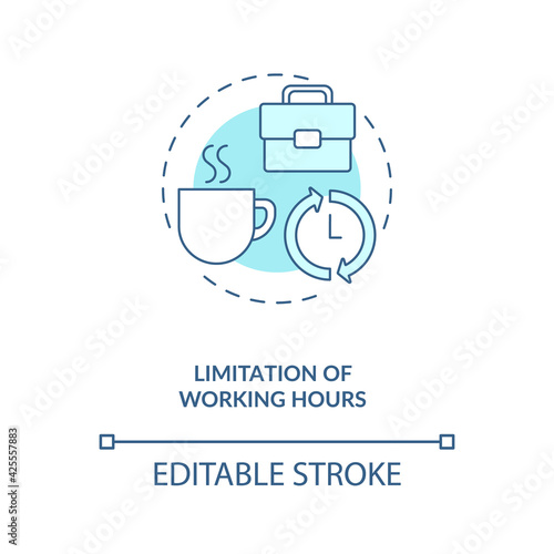 Limitation of working hours blue concept icon. Healthcare regulations for employees. Migrant worker rights idea thin line illustration. Vector isolated outline RGB color drawing. Editable stroke