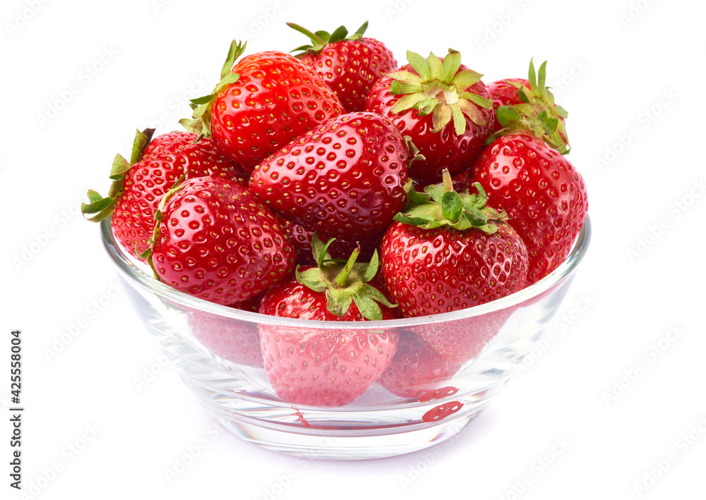Glass bowl of Fresh strawberry isolated on white background Glass bowl of Fresh strawberry isolated on white background