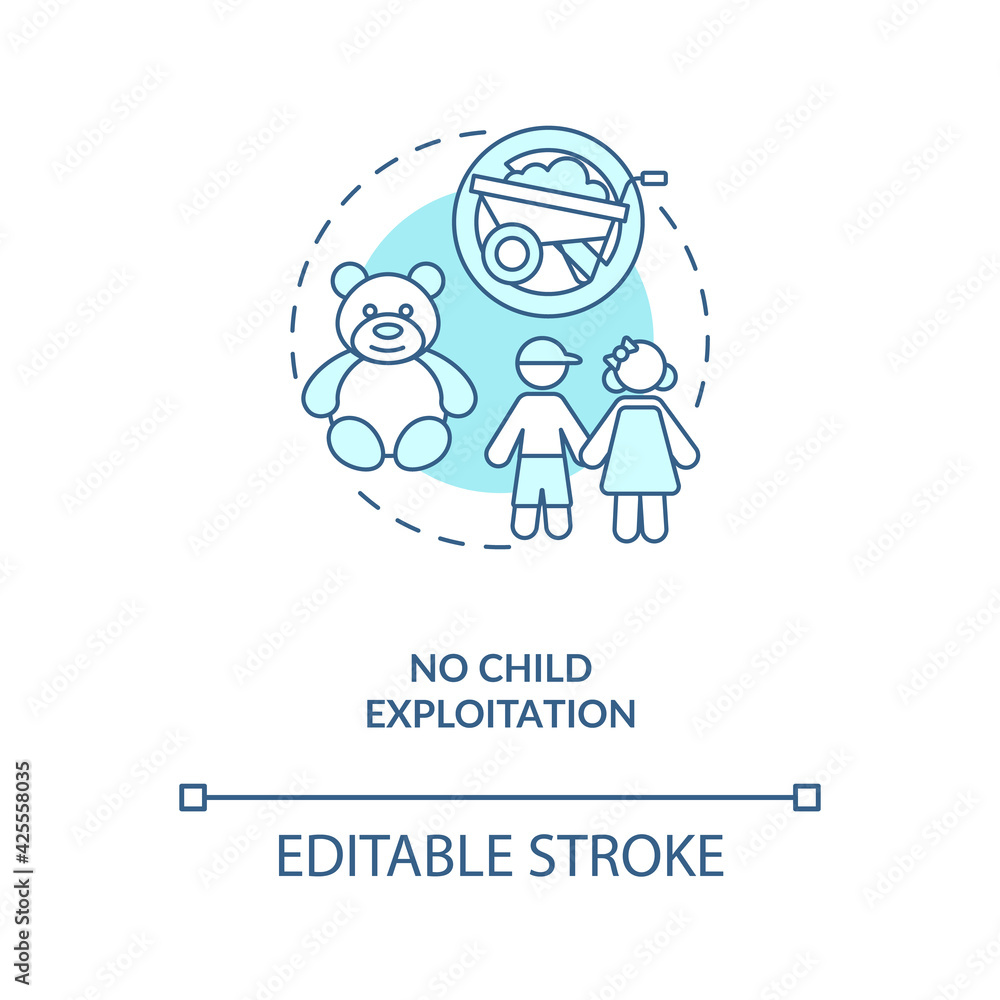 No child exploitation blue concept icon. Immigrant children abuse prevention. Migrant worker rights idea thin line illustration. Vector isolated outline RGB color drawing. Editable stroke No child exploitation blue concept icon. Immigrant children abuse prevention. Migrant worker rights idea thin line illustration. Vector isolated outline RGB color drawing. Editable stroke