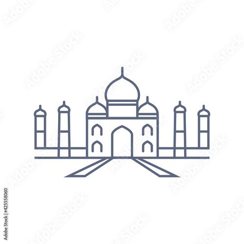 Taj mahal line icon - indian palace simple linear pictogram on white background. Vector illustration.