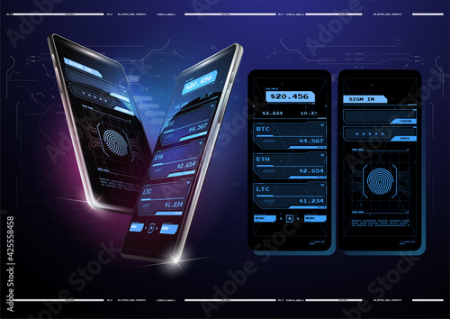 vector crypto wallet ui concept. Mobile app infographic template with modern design. Crypto online currency payment template.