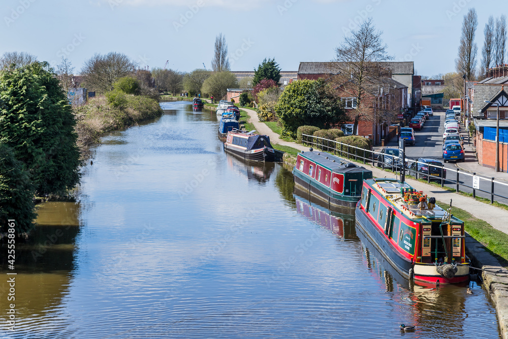 Narrow boats lined up at Burscough