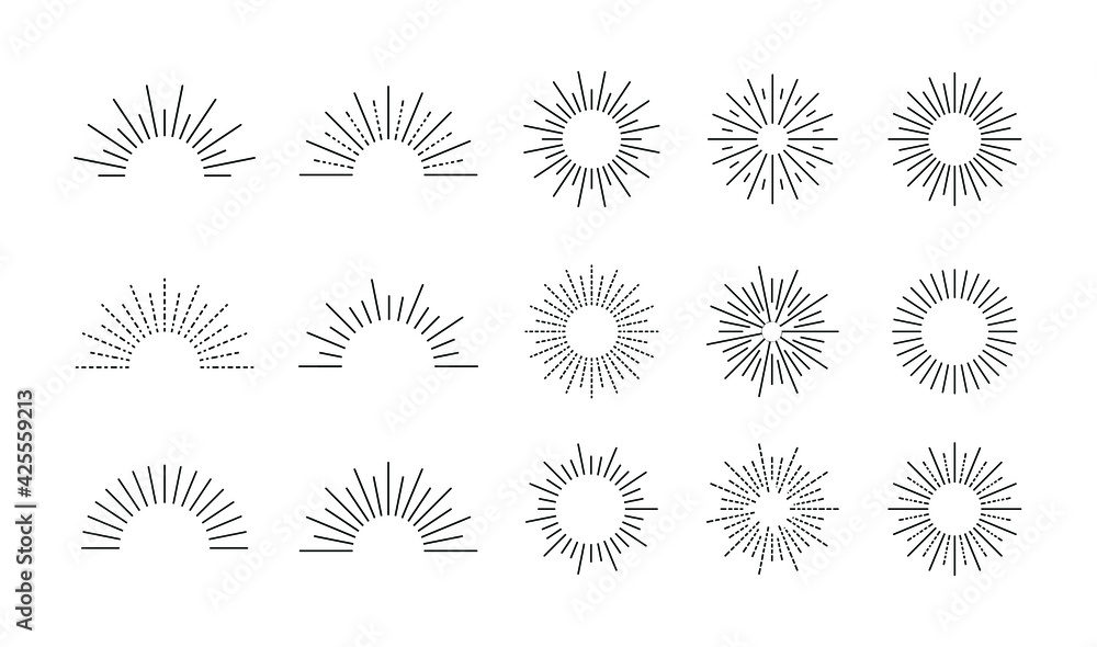 Vector retro style rays set, black and white illustration, design elements isolate on white background, vintage.
Vector retro style rays set, black and white illustration, design elements isolate on white background, vintage.