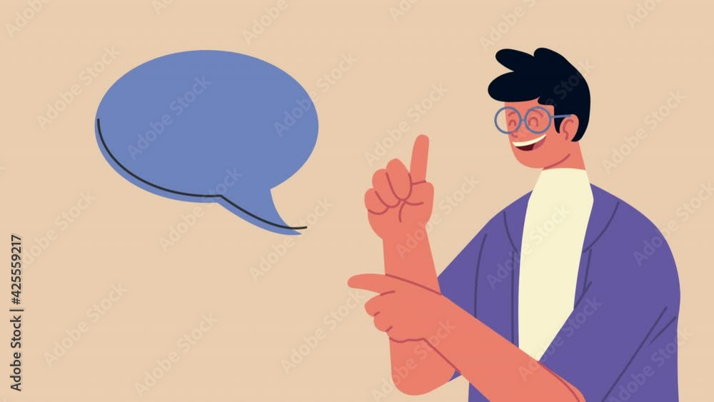 young man character with speech bubble young man character with speech bubble