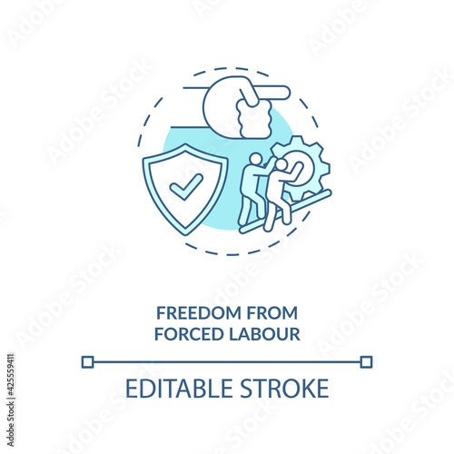 Freedom from forced labour blue concept icon. Stop labour exploitation. Illegal work. Migrant worker rights idea thin line illustration. Vector isolated outline RGB color drawing. Editable stroke