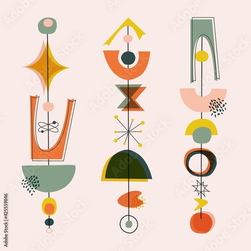 Mid Century Modern Style Shape, 1950s background with vintage colors. Abstract contemporary poster with geometric shapes. Design for wallpaper, background, wall decor, cover, print, card, branding.