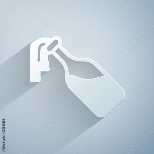 Paper cut Cocktail molotov icon isolated on grey background. Paper art style. Vector