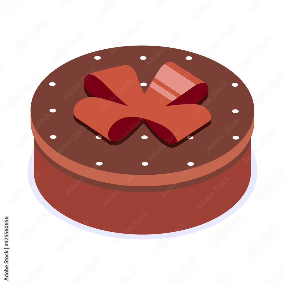 Brown gift box with bow. Gift for party, celebration, special event like birthday, christmas, valentines day. Modern vector illustration in isometric style. Isolated on white background. Brown gift box with bow. Gift for party, celebration, special event like birthday, christmas, valentines day. Modern vector illustration in isometric style. Isolated on white background.