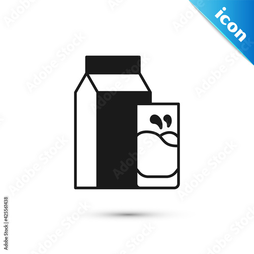 Grey Paper package for kefir and glass icon isolated on white background. Dieting food for healthy lifestyle and probiotics fulfillment. Vector